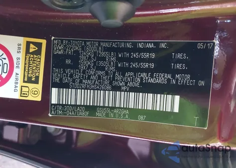 2017 Toyota Highlander Limited from USA, damaged, VIN 5TDDZRFH3HS426086